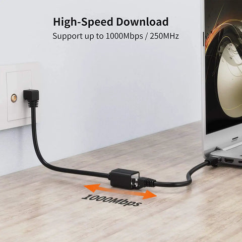 Cat6 Shielded Ethernet Extension Cable With Upward Angled Connectors, 8P8C Patch Cable, 250 MHz Bandwidth, 1.6 Feet, Black.