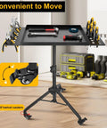 Rollin Tool Tray Cart For Mobile Work Table With 2 Tool Holders Height Adjustable Metal Tray For Tattoo Utility Cart For Salon Garage Bike Shop Durable Construction With Sturdy Triangular Base