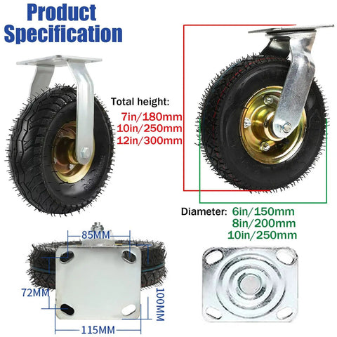 Beefy Heavy Duty Swivel Caster Wheels For Workbenches And Furniture With Shock Absorbing Plate Casters, dimensions and details