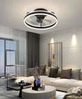 20 Inch Low Profile Ceiling Fan With Lights Dope Modern Flush Mount Dimmable LED Chandelier Glow Black 360 Degree Oscillating With Remote Ideal For Bedroom Kitchen Living Room installed in a modern living room