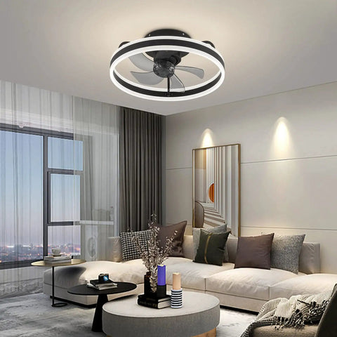 20 Inch Low Profile Ceiling Fan With Lights Dope Modern Flush Mount Dimmable LED Chandelier Glow Black 360 Degree Oscillating With Remote Ideal For Bedroom Kitchen Living Room installed in a modern living room