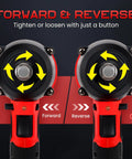 Forward and reverse function of 18V Brushless Cordless Impact Wrench Serving Up 1106 FT Lbs Of Killer Torque 1/2 Inch Drive 3200 Max RPM.