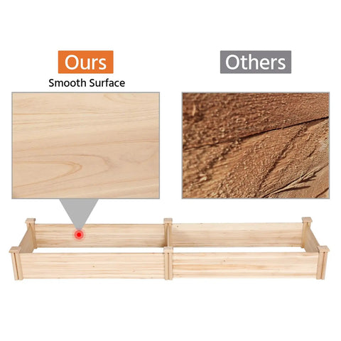 Comparison of Dual Section Divisible Wooden Raised Garden Bed 8 By 2 Feet Elevated Planter Box for smooth and rough wood surfaces