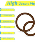 Viton O Ring Assortment Kit, 386 Pieces, 30 Metric Sizes, 75A Durometer, showing resistance features and brown O rings