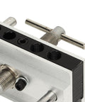 Close-up of Heavy Duty Self Centering Dowel Jig With Quick Swap Sleeves For 1/4 3/8 And 5/16 Bits premium material details.