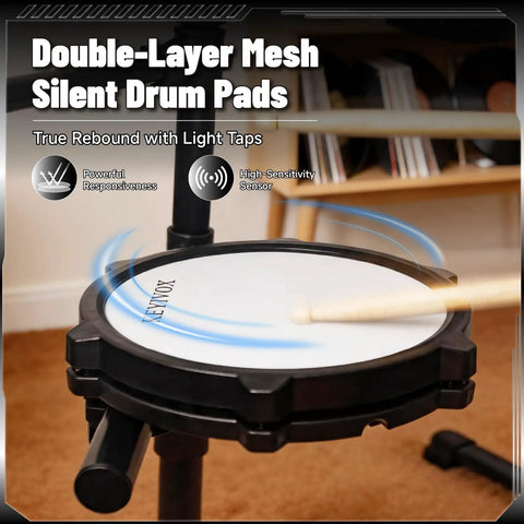 Double-layer mesh pad for Silent Electronic Drum Set For Adults And Beginners Complete Mesh Pad Kit With 4 Pads 150 Sounds