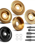 Five Piece Wood Carving Disc And Rotary Burr Rasp Set For 4 Inch Or 4.5 Inch Angle Grinders With Five Eighths Inch Adapter Ring