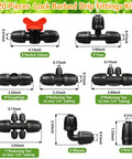 Half Inch Drip Irrigation Fittings Kit with barbed locking nuts, 20-piece set with couplings, tees, valves, elbows, and end caps.