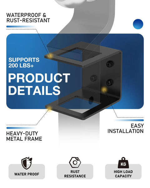 Heavy duty metal frame of 2.5 inch truck bed hitch holder showing waterproof features and 200 lbs support, highlighting ease of installation.