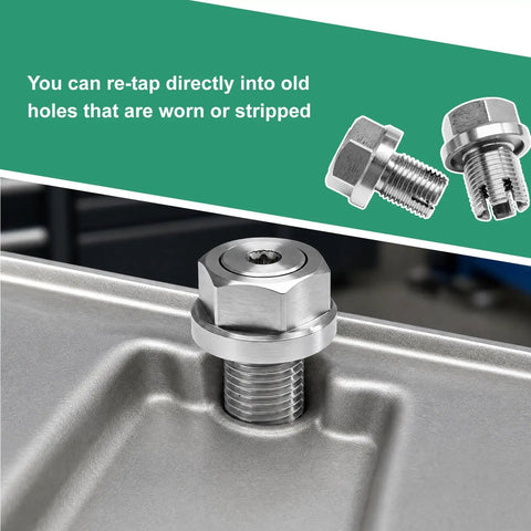YSFER M12.1-1.5 x 15mm Oversize Piggyback Oil Drain Plug Stainless Steel Car Oil Pan Thread Repair Kit in oil pan hole