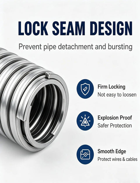 Heavy Duty 304 Stainless Steel Flexible Conduit With Tough Corrugated Sheathing For Smooth Wire Routing And Kickass Cable Protection That Gets The Job Done Right Without Fuss in lock seam design.