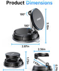 Dimensions and angles of the MagSafe Car Mount Charger for iPhone with 15W Fast Wireless Charging, showing 360-degree rotation.