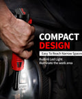 Hand using Cordless 18V Electric Ratchet Wrench Set With Variable Speed and LED Light in tight space