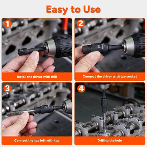 Steps to use the Magnetic Tap Socket Set Twelve Piece For One Quarter Inch And Three Eighths Inch Drive with power drill.