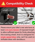 Compatibility check for Built Tough Kids Bike Training Wheels For 12 To 20 Inch Bicycles, showing axle stud and single-speed setup.