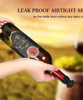 Person holding wine bottle with leak-proof seal from 24 Piece Wine Stopper Set With Vacuum Pump And Silicone Saver Keeps Wine Fresh Sealed