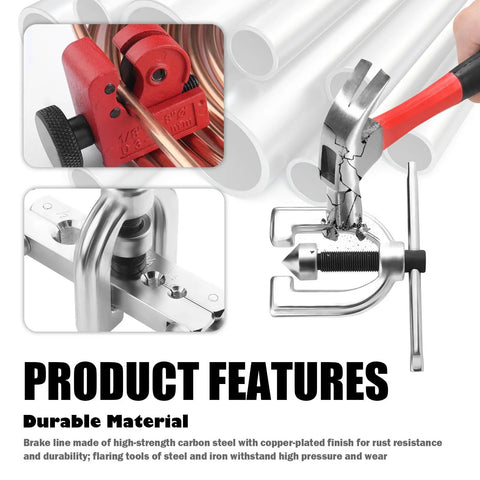 25ft Brake Line Kit With One Quarter Inch And Three Sixteenths Inch Lines Flare Tool Set 32 Inverted Fittings Cutter