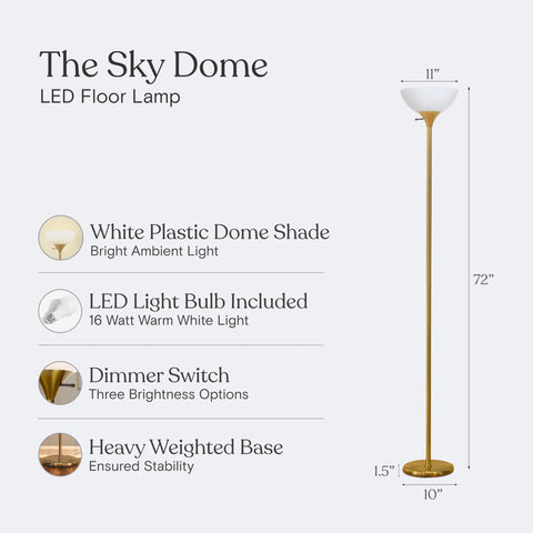 Dimmable LED Floor Lamp With 3000K Warm White Light, Tall Torchiere Style for Living Room, Bedroom, and Office diagram