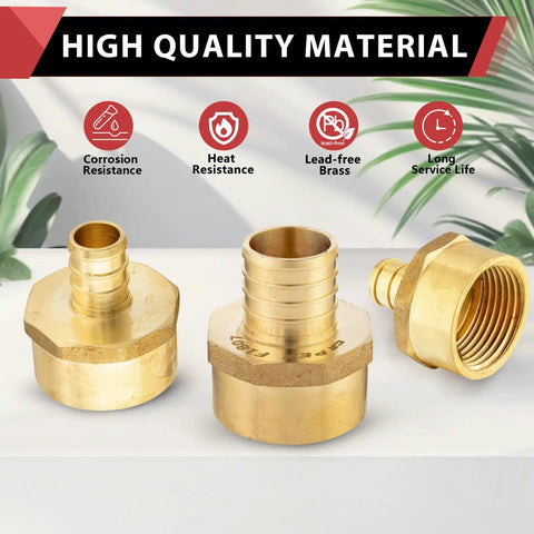 Pack Of 5 Pex 1 Inch By 1 Inch NPT Female Brass Barb Crimp Adapters For Pex Tubing ASTM F1807 NSF ANSI 61 372 Lead Free Fittings
