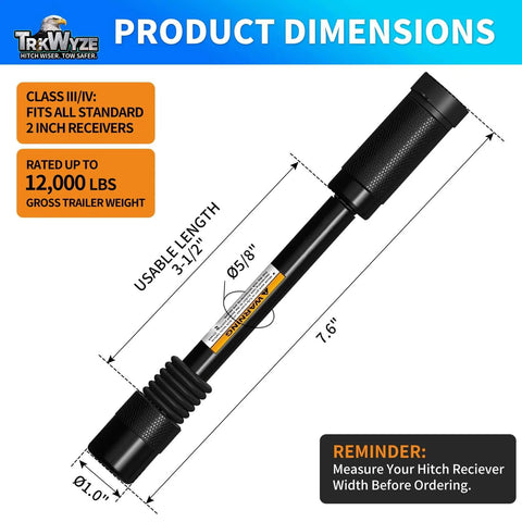 Locking Hitch Pin For 2In And 2-1/2In Receivers, 3-1/2 Inch Span, Rust-Resistant Carbon Steel, Anti-Theft Keyed Hitch Lock, product dimensions
