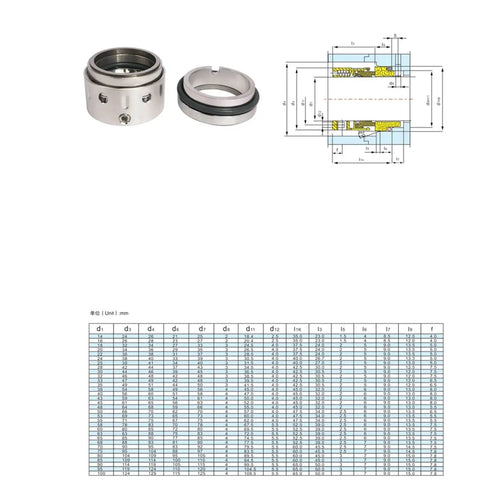 Heavy Duty 59U Mechanical Shaft Seal Leak Proof Water Pump Rotary Bearing Seal Featuring Tungsten Carbide And Fkm Rubber Gasket with dimensions.