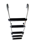 Removable Folding 5 Step Pontoon Boat Ladder With Anodized Aluminum Tubing Built Tough And Holds Up To 300 Lbs Stows Easily On Deck With Rail Mount Clips For Quick Access And Compact Storage. 55-inch 5-step ladder shown folded