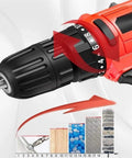Close-up of the three jaw chuck and speed control dial for the Cordless Electric Drill With Rechargeable Lithium Battery And 75 Piece Toolbox Set.