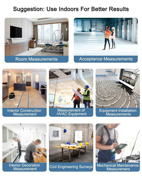 Pro Grade 500Ft Laser Measure Tool With One Sixteenth Inch Accuracy, IP54 Distance Meter For Area And Volume, Feet To Inches Units, Angle Sensor For DIY Home Indoor Projects, Long Battery Life, Blue for indoor room and construction measurements