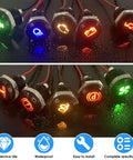 Seven Pack Half Inch 12V LED Indicator Lights Waterproof Metal Dash Signal Lights With 300mm Wires for Vehicles, Front View