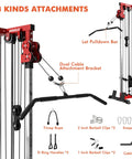 Wall Mount Cable Crossover Machine With Dual Pulleys And 19 Adjustable Positions For Home Gym Fitness Equipment Red shown with 8 attachments