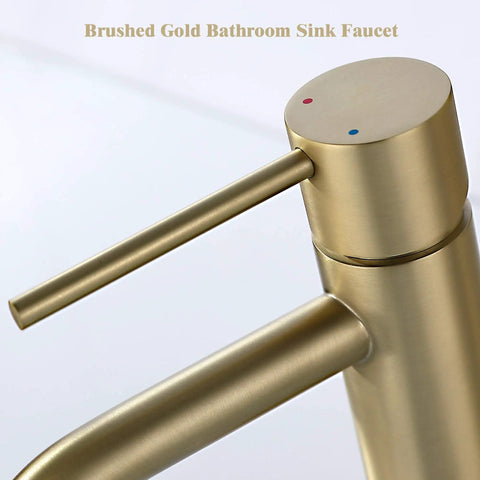 Brushed Gold Bathroom Faucet With Single Handle For One Hole Sinks Built From Brass And Stainless Steel Includes Pop Up Drain