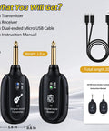 2.4GHz Wireless Guitar Transmitter And Receiver System with cables and manual