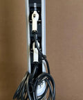 Silver dual-port charging stand of Dual Port Level 2 EV Charger 240V 30A Plug In For Two Electric Vehicles Fast Home Charging Station No Software Or Warranty Included Surplus Out The Door