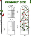Sturdy 2 Pack Garden Trellis Set, 70.8 Inch Tall Metal Plant Support With Black Powder Coat, lattice design with climbing flowers.