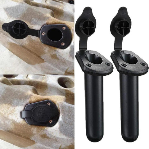Two Pack Kayak Deck Flush Mount Rod Holders With Cap Covers For Boats And Canoes, PC ABC Construction, 19 Cm Length, 3 Fixing Points