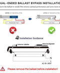 Diagram showing dual-ended ballast bypass installation for 2Ft LED Light Tube Replacement For T8 T10 T12 Fittings 8W 24 Inch.
