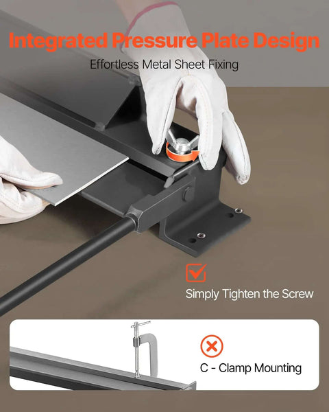 Image of Box And Pan Brake 30 Inch Sheet Metal Bender for 18 Gauge Steel, showing integrated pressure plate design with tightening screw.