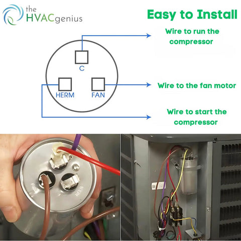 Diagram and installation of Beefy Dual Run Capacitor 30/5 uF 370/440V for AC units and heat pumps