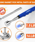 Heavy Duty 4 In 1 Magnetic Pick Up Tool Kit With Flexible Claw Grabber And 360 Degree Inspection Mirror For Getting Groceries Or Garage Items In Tight Spots Without Bending Over, silver 1.5LB and 16LB magnets