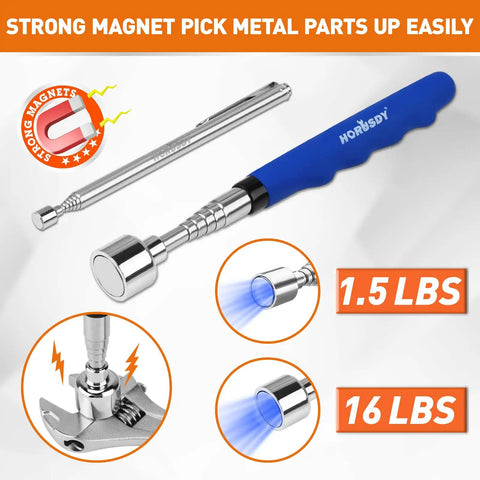 Heavy Duty 4 In 1 Magnetic Pick Up Tool Kit With Flexible Claw Grabber And 360 Degree Inspection Mirror For Getting Groceries Or Garage Items In Tight Spots Without Bending Over, silver 1.5LB and 16LB magnets