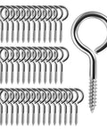 Heavy Duty 2.6 Inch Stainless Steel Screw Eyes Eye Bolts Self Tapping For Wood Indoor Outdoor Use 1 Inch Ring Rustproof 304 Grade 40 Pack