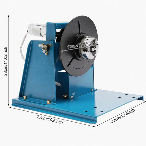Smooth Gypsyfy Electric Rotary Welding Positioner Turntable 0-90 Degree Tilt 10RPM Motor front view with dimensions shown