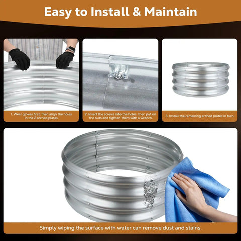 Installation steps of 36 Inch Round Galvanized Fire Pit Ring For Backyards And Campsites, Heavy Duty Silver Fire Ring, 3 Feet Diameter