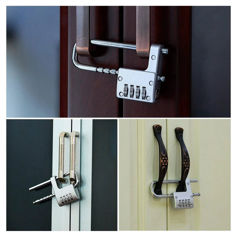 Beefy Heavy Duty Combination Padlock For Cabinets And Lockers Stainless Steel Lock With Adjustable Shackle shown securing cabinets