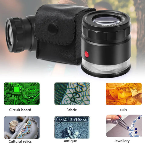 30X Loupe Magnifier With USB Rechargeable LED Lights Handy Pocket Tool for detailed inspection of circuit boards, fabric, coins.
