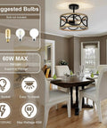 Dining room with 2 Light Farmhouse Semi Flush Mount Ceiling Light Fixture With Open Drum Frame In Rustic Brown Finish 12.8 Inch.