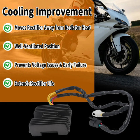 Slight correction. Rectifier Move Kit showing high-temp wiring loom and cooling improvement for Ducati motorcycles.
