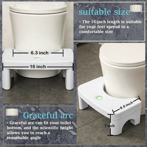 7 Inch Height Toilet Stool For Adults shown with dimensions and fragrance slot, promoting comfortable posture for easier elimination.