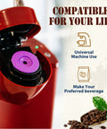 Stainless Steel Refillable K Cup placed in red brewer, Eco Friendly Mesh Filter Pods Pack Of 4, detailed view of coffee setup