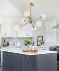 Six Light Modern Sputnik Chandelier Set With Milk Glass Globes For Kitchen Island Pendant Lighting In Gold White Brushed Brass Finish